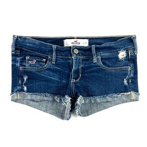 Hollister Co. So Cal Stretch Dark Wash Distressed Hi-Rise Denim Shorts